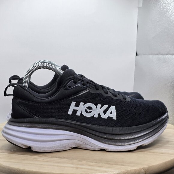Hoka One Bondi Shoes Womens Size 7.5 Black Sneakers Running Athletic White - Picture 3 of 9
